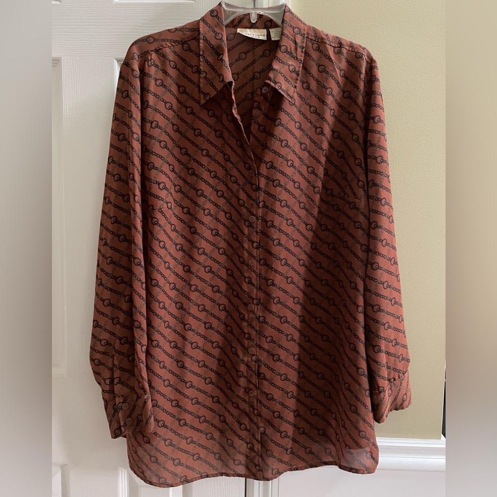 Apostrophe Brown Patterned Button-Up Blouse